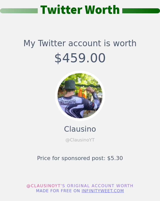 My Twitter worth is: $459.00

➡️ infinityweet.me/account-worth