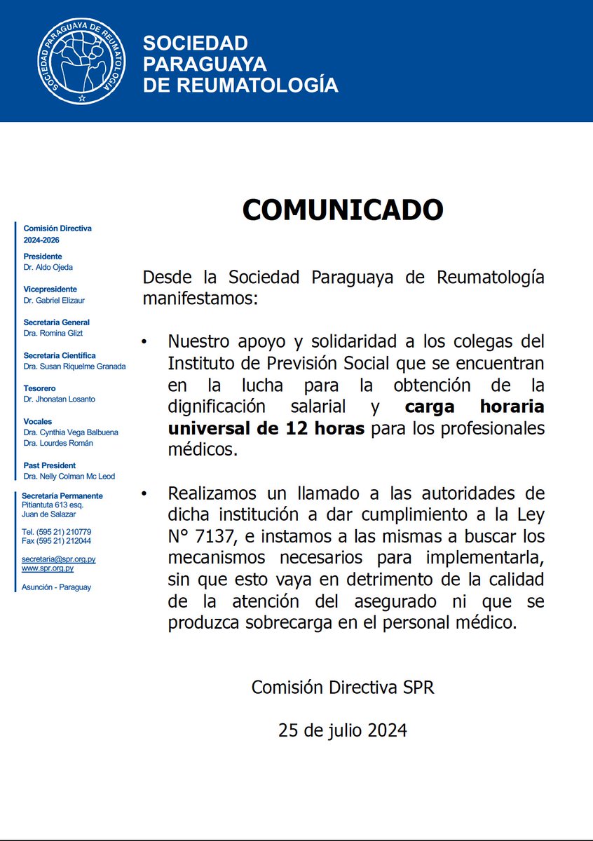 COMUNICADO de apoyo y solidaridad con los colegas del Instituto de Previsión Social.