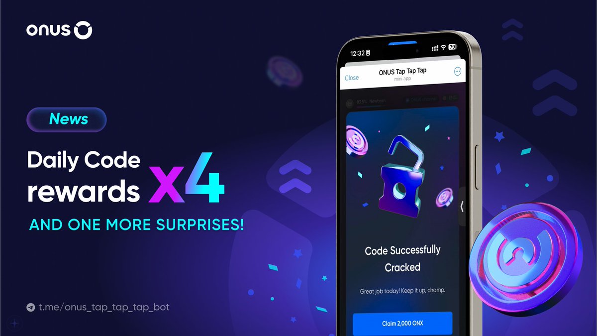 ONUSFinance's tweet photo. 🤫 News: Daily Code #rewards x4 and one more surprises!!

Exciting news! We have just released a new update with extremely attractive #rewards:

1. Increased Daily Code rewards to 2,000 $ONX,  the previous amount!

2. Reduced the requirement for recognizing valid friends to 1,000 $ONX: When referring new friends, the referred person needs to mine 1,000 $ONX to be considered a valid friend instead of the previous 10,000 $ONX.

🔥 #OpenONUS Tap Tap Tap and earn #ONX now: https://t.co/A3mXJCN3bV