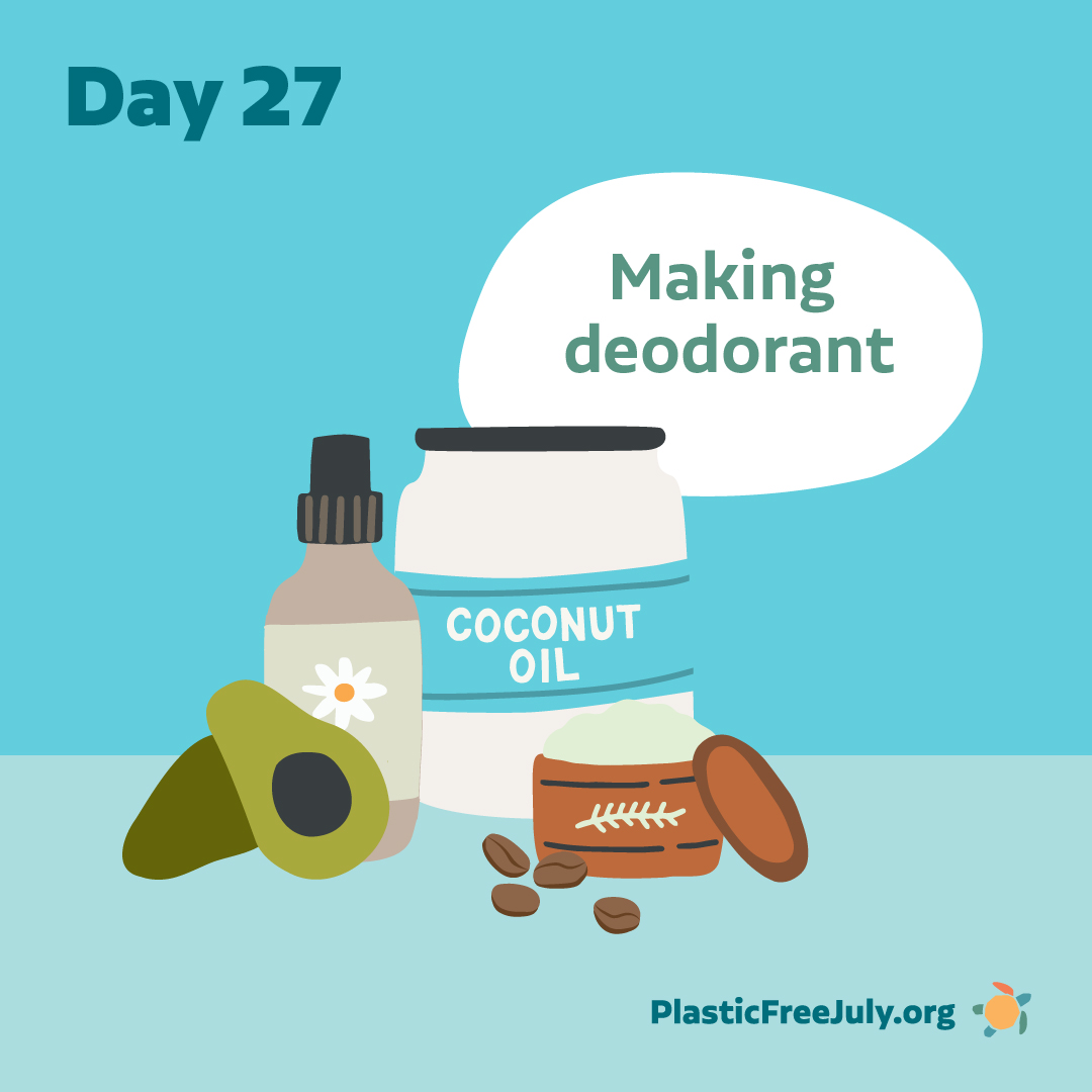 PlasticFreeJuly's tweet image. DAY 27: Making deodorant: Let&apos;s talk about making personal care products at home! 🧴
Why not try making your own deodorant? 🌱
There are plenty of DIY deodorant recipes out there!
#PlasticFreeJuly #ChooseToRefuse