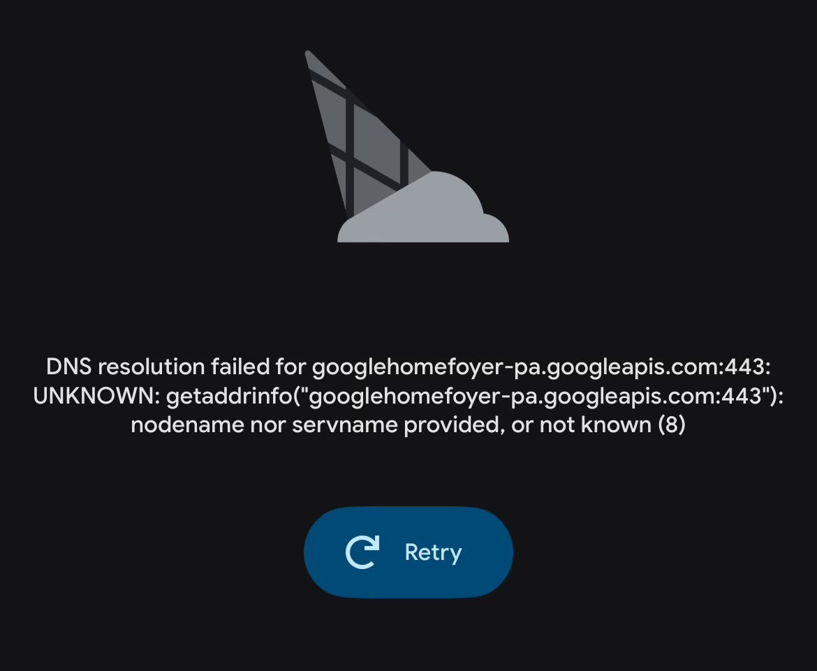Dev021's tweet photo. Is anyone facing this issue? Not able to access any devices which are on google home app #googleaccount #googledown #google #googlehome https://t.co/TJJdpDO3Pv