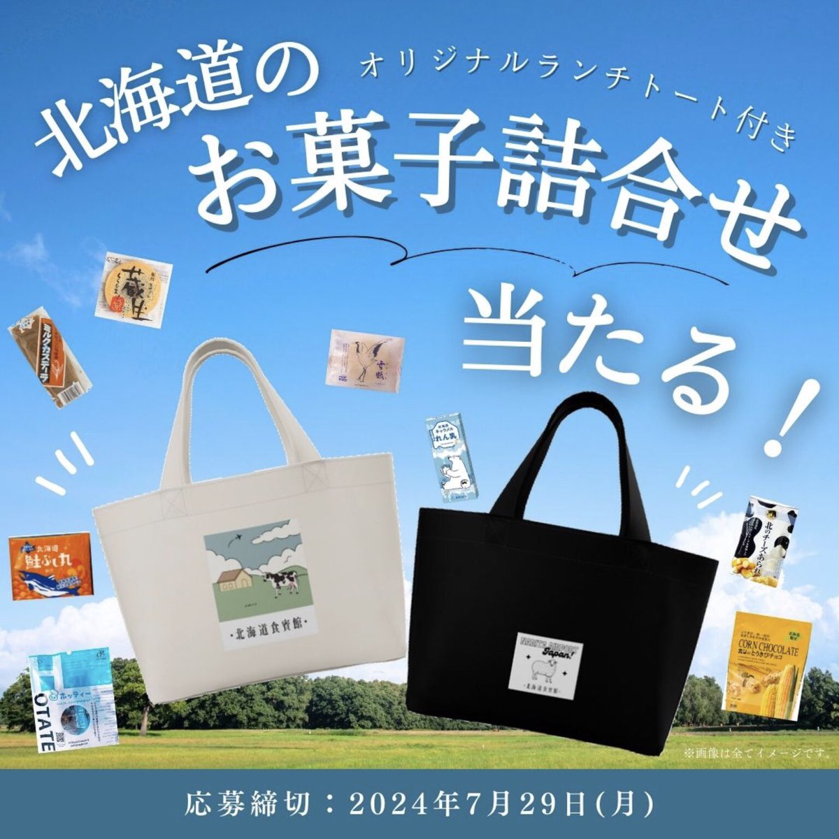 HOKKAIDO_NRT's tweet photo. ☀️夏休みプレゼントキャンペーン☀️ 北海道食賓館オリジナルトートバック付きお菓子詰合せを 抽選で10名様にプレゼント🎁
 
✈応募方法 ①@HOKKAIDO_NRTをフォロー ②この投稿をRT
 
✈応募期間 2024年7月29日(月)まで

#懸賞  #キャンペーン  #プレゼントキャンペーン https://t.co/4ByHoSHmG4