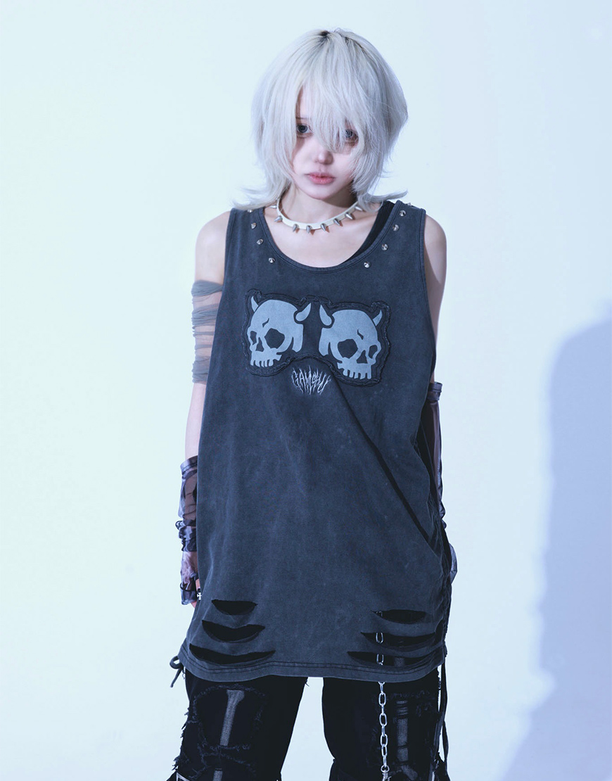 Gamchu ガムチュhone to 魔物君　シャーリングタンクトップ　グレー NEW ARRIVAL】 Gamchu【ガムチュ】 『hone to 魔物君』シャーリング