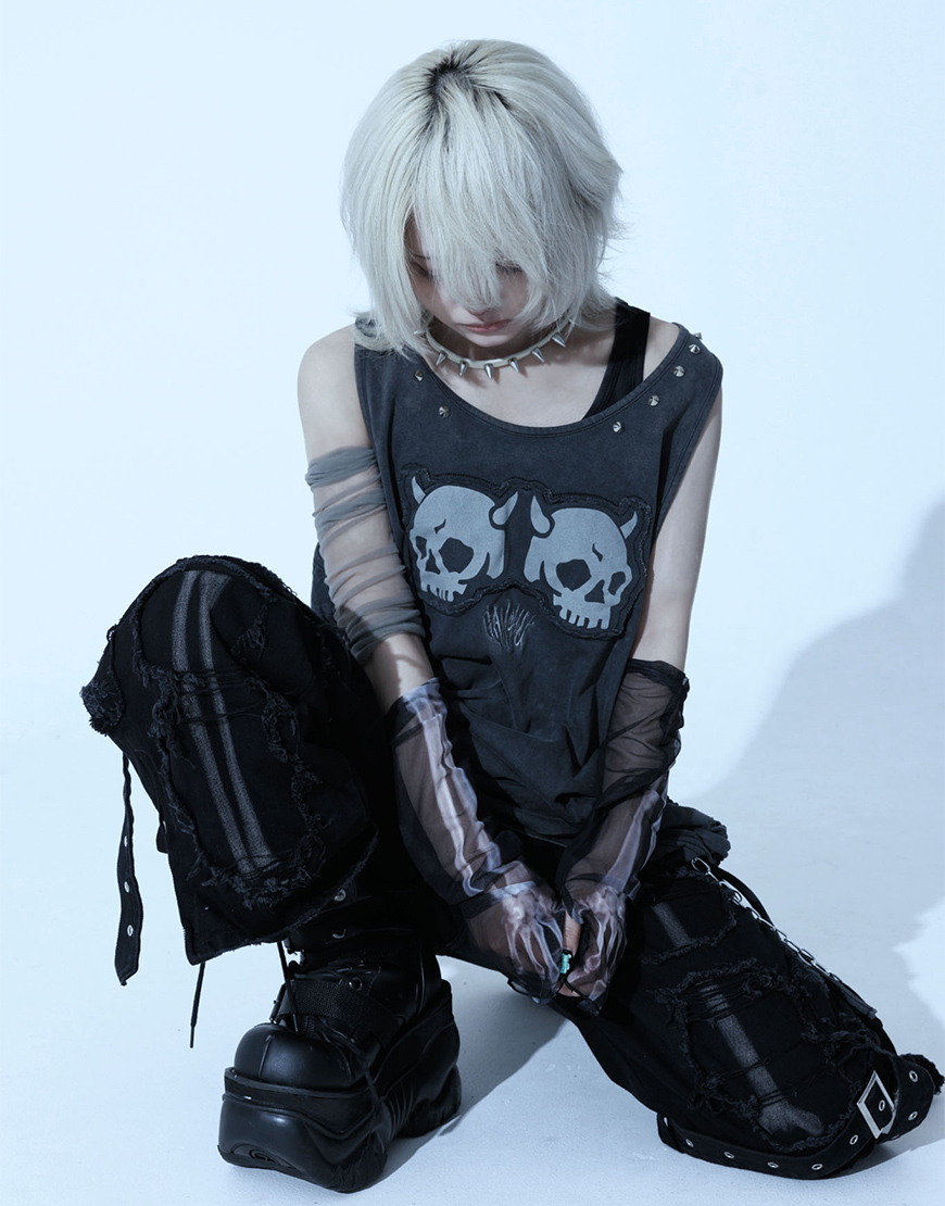 Gamchu ガムチュhone to 魔物君　シャーリングタンクトップ　グレー NEW ARRIVAL】 Gamchu【ガムチュ】 『hone to 魔物君』シャーリング