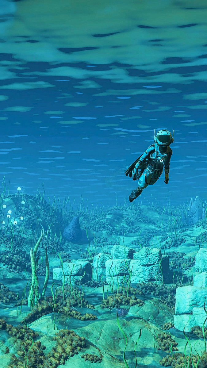 #NoMansSky  #ノーマンズスカイ
暑いので涼しげな画像をwしかしながら水とか水中はかなり表現がよくなりましたよね！
めちゃくちゃ深い海にクジラみたいな巨大生物とかいたらかなりロマンがあるんだけど実装されないかなぁ…