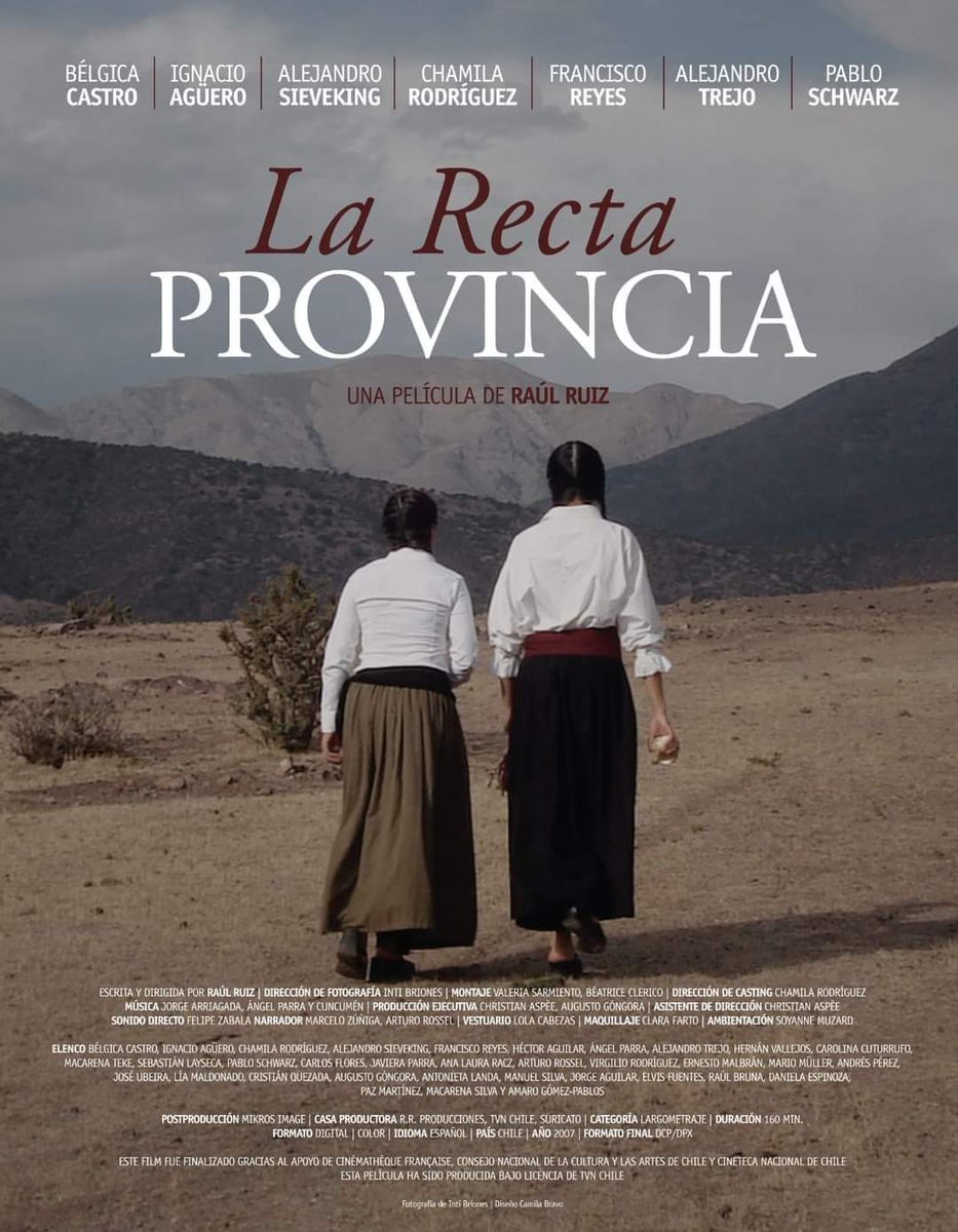 Querid@s amig@s... este Viernes 27 de Julio a las 18 hrs en <a href="/CinetecaChile/">Cineteca Nacional de Chile</a> proyectarán la hermosa película 'LA RECTA PROVINCIA', escrita y dirigida por Ruiz, filmada en Putaendo, Calera de Tango y Casco Antiguo.

Inspirada en mitología chilota y cuentos populares.

¡Gratuita!

🎬