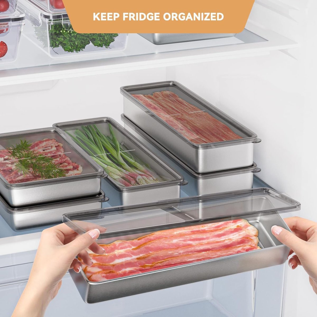 CrazySalesAus's tweet image. Bacon Container for Refrigerator,304 Stainless Steel Airtight Deli Meat Storage Containers for Fridge Dishwasher Safe Long Kitchen Food with Lids with Elevated Base Now: $12.99
bit.ly/4c2h14u
#foodcontainer #refrigeratorstorage #dishwashersafe #kitchen #bacon
