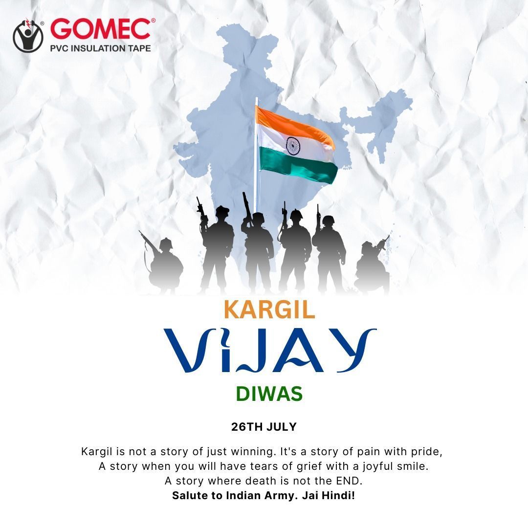 Gomec_ind's tweet photo. Remembering Our Heroes: Kargil Vijay Diwas 

Honoring the brave soldiers who fought for our nation's pride. Their courage and sacrifice will never be forgotten. Jai Hind!

#pvc #insulationtape #gomec #rubberroll #KargilVijayDiwas #HeroesOfKargil #PrideOfIndia #SaluteToHeroes https://t.co/SVInWj62yp