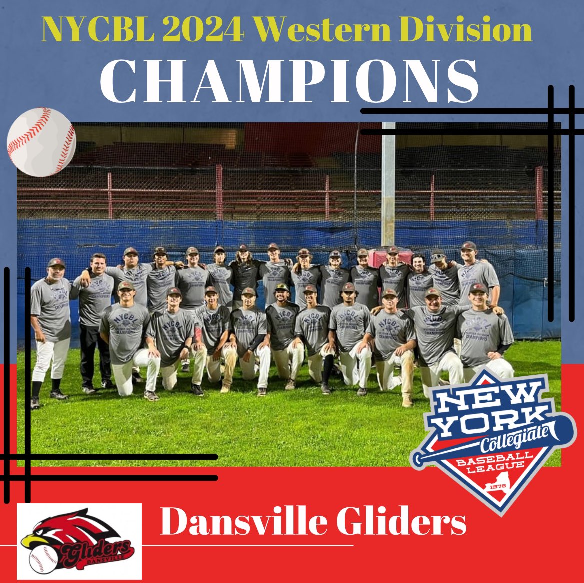 The Dansville Gliders are your 2024 NYCBL Western Division Champions 🏆⚾️