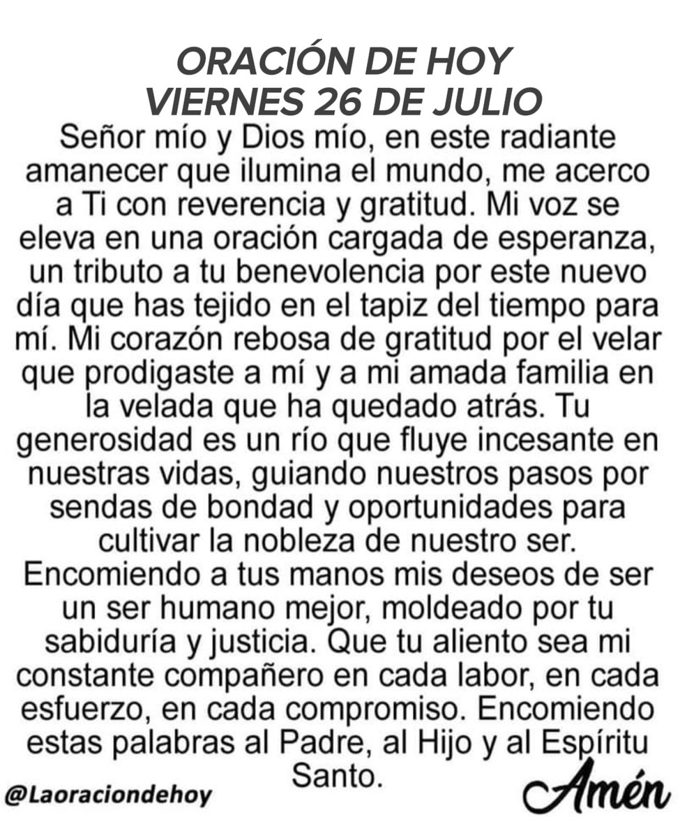 laoraciondehoy's tweet photo. Oración diaria para hoy viernes 26 de julio de 2024 https://t.co/XuOWzLGzzH