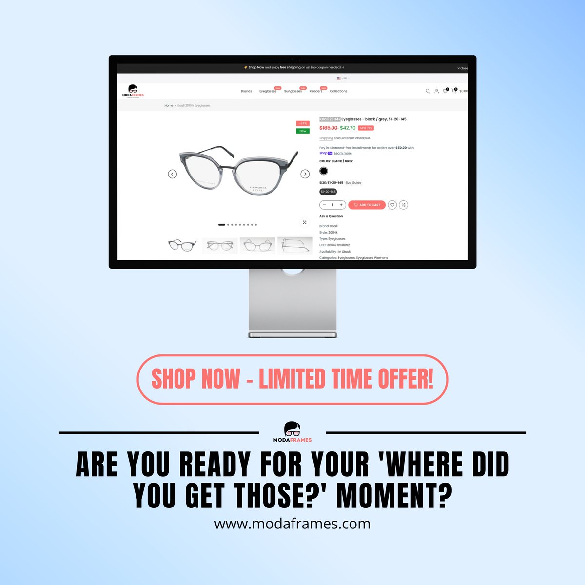 ModaFrames's tweet image. 🚨 Fashion Alert: Parisian chic for just $42! 🇫🇷✨
🛒 modaframes.com/products/koali…
Introducing Koali 20114k Eyeglasses - your ticket to French style without the jet lag.

Now 74% OFF at ModaFrames!

#EyewearFashion #KoaliEyewear #ModaFrames