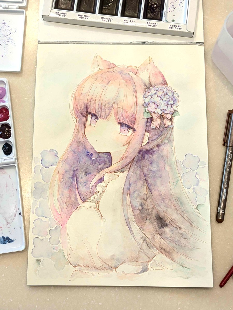 llrinnell's tweet photo. お茶濁しにと急いで塗ったけど乾いてなくてテカってるアナログ絵おいときますね… https://t.co/WowpU4sz3d