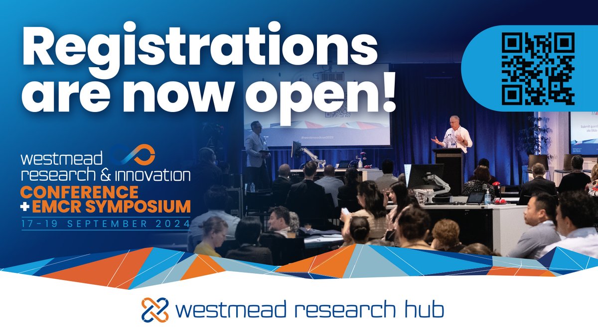 We are excited to announce that registrations and abstract submissions are now open for the 2024 Westmead Research and Innovation Conference!  

This year's conference will be held on Wednesday 18th and Thursday 19th September.  

Register at lnkd.in/g4x3CgzK