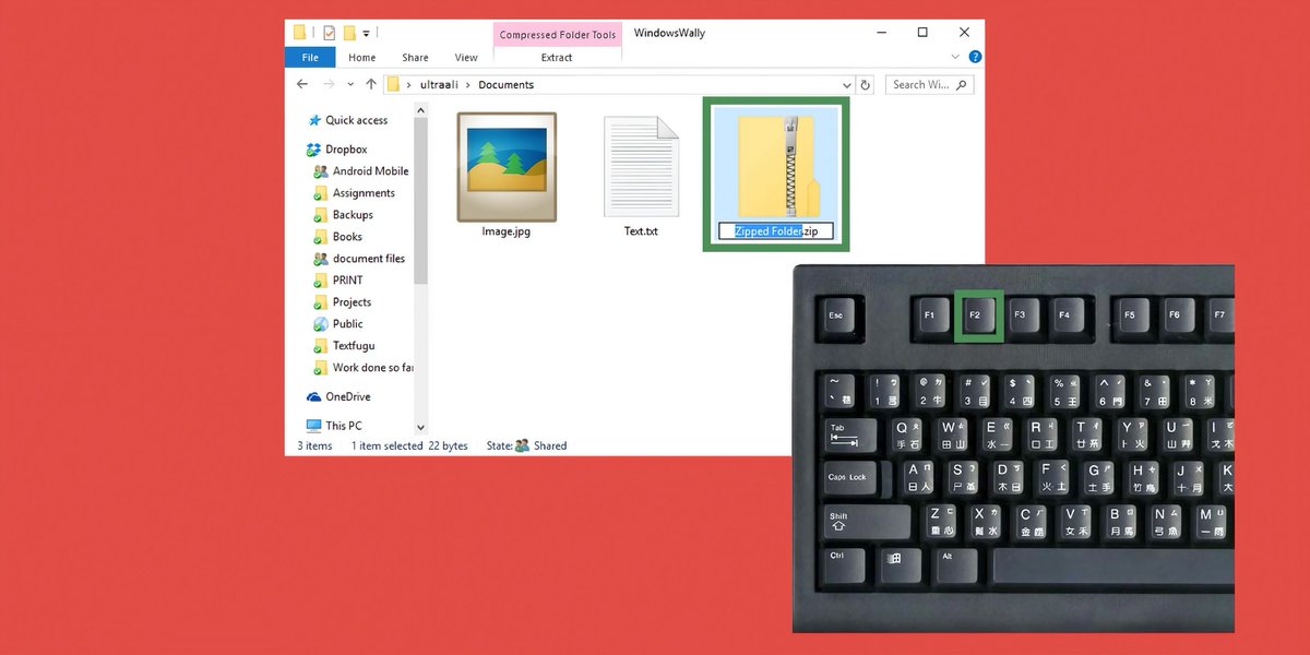 Rename files or folders swiftly by pressing the F2 key. #WindowsTips