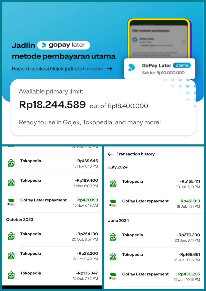 fakerame's tweet photo. Pake GoPay Later ini cuma buat bayar tagihan listrik, air dan internet, kurang dari 1 tahun limit udah 18jt! Apalagi buat belanja lain2? Cobain dah!
Nih cekidot 👉 https://t.co/JkNbugyYUC atau jangan lupa pake kode referral nya:
W199D1
#gopay #gopaylater #referral https://t.co/BbBvyX9muj