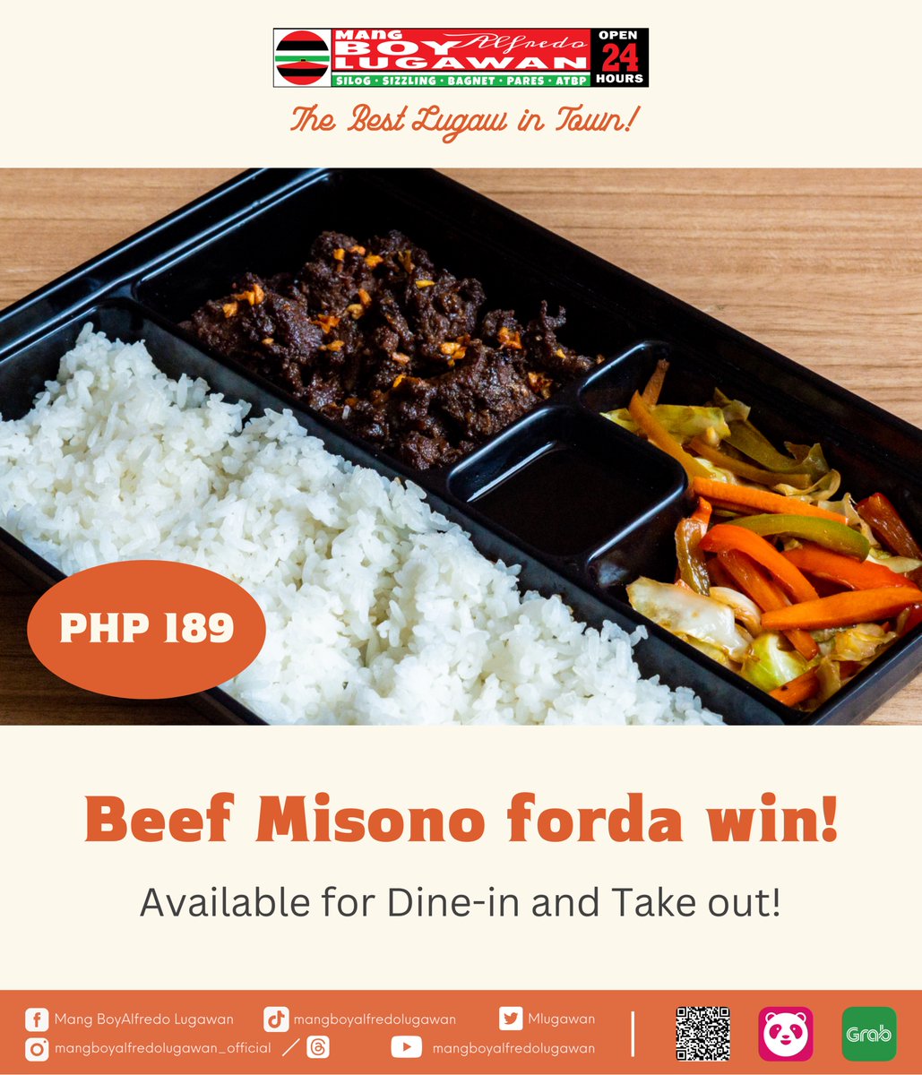MLugawan's tweet photo. Craving for Japanese Food pero di makapunta sa Japan?
No problem yan, dito sa Mang Boy, sagot namin kayo! 🥰
Bisita na sa ating Paboritong Lugawan, available tayo for Dine-in at Take out.

Ikaw ka-Mang Boy, anong forda win mo?

#TheBestLugawInTown
#MBALJapaneseDish https://t.co/gSreDMa35f
