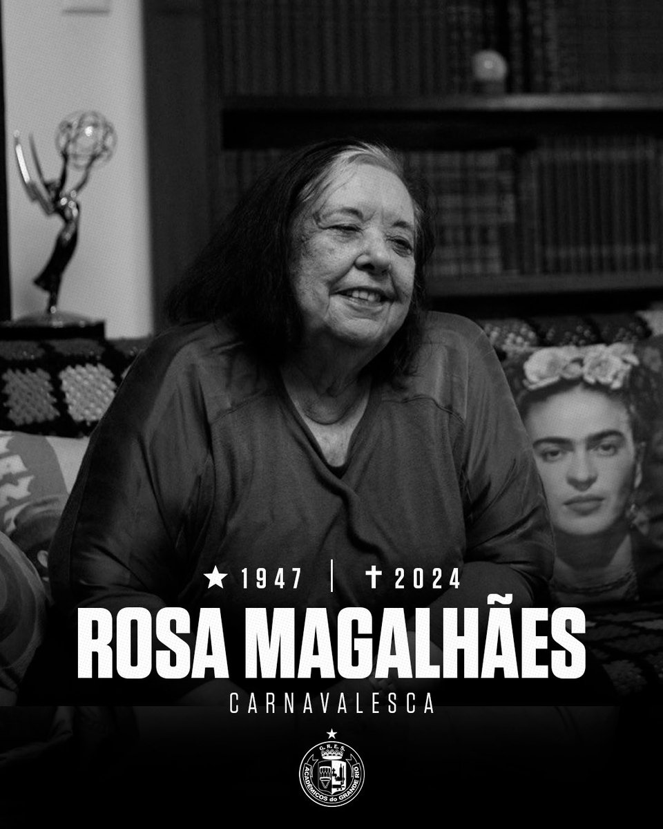 Granderio's tweet photo. O samba se despede de uma de suas maiores artistas. É com imenso pesar que a Grande Rio se despede da carnavalesca Rosa Magalhães. 

Seu legado é marca fincada na história do nosso o Carnaval. Descanse em paz, eterna professora. https://t.co/s2qp9o0MsW