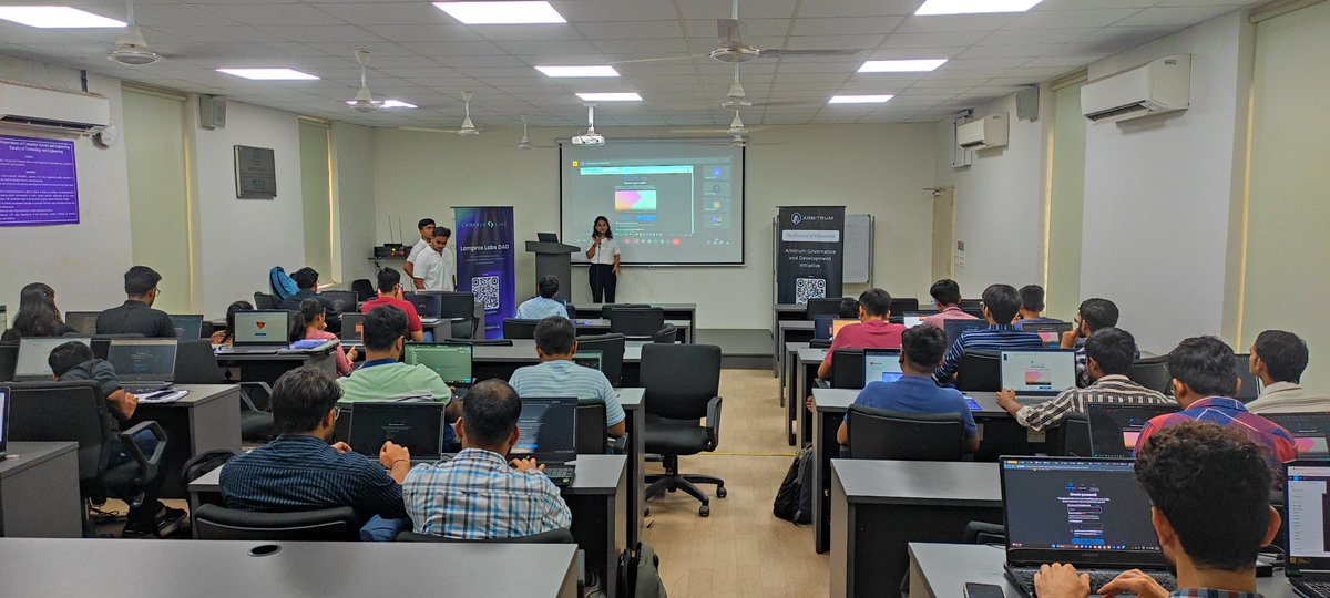lamprosdao's tweet photo. Our first build session provided students with practical experience in the @arbitrum environment. 

We walked them through the process of setting up a Development Environment, creating Smart Contracts, and exploring real-world DApp use cases. https://t.co/p5K3sniSME