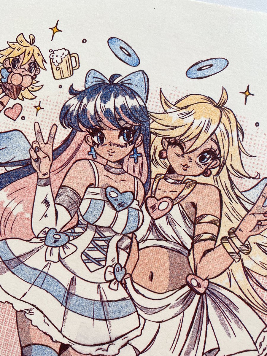 Panty + Stocking risograph print I’ll have at wasabicon pdx this weekend 🧡🧡🧡🧡