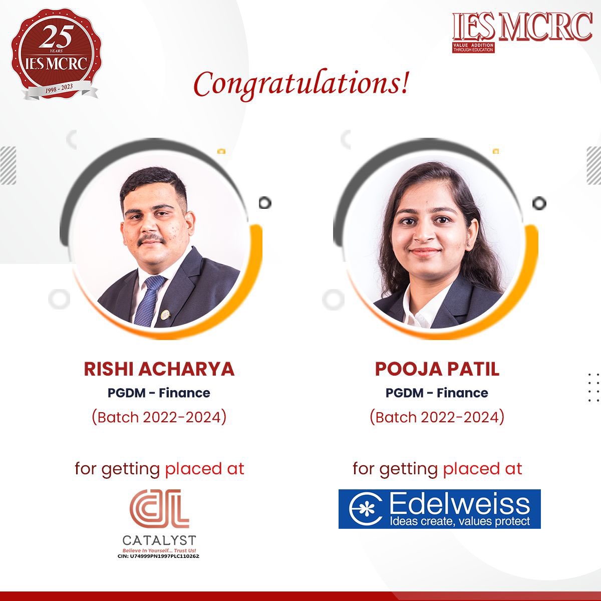 Heartiest congratulations for getting recruited through IES MCRC. All the best

#IESMCRC #PGDM #Recruited #Congratulations #Mumbai