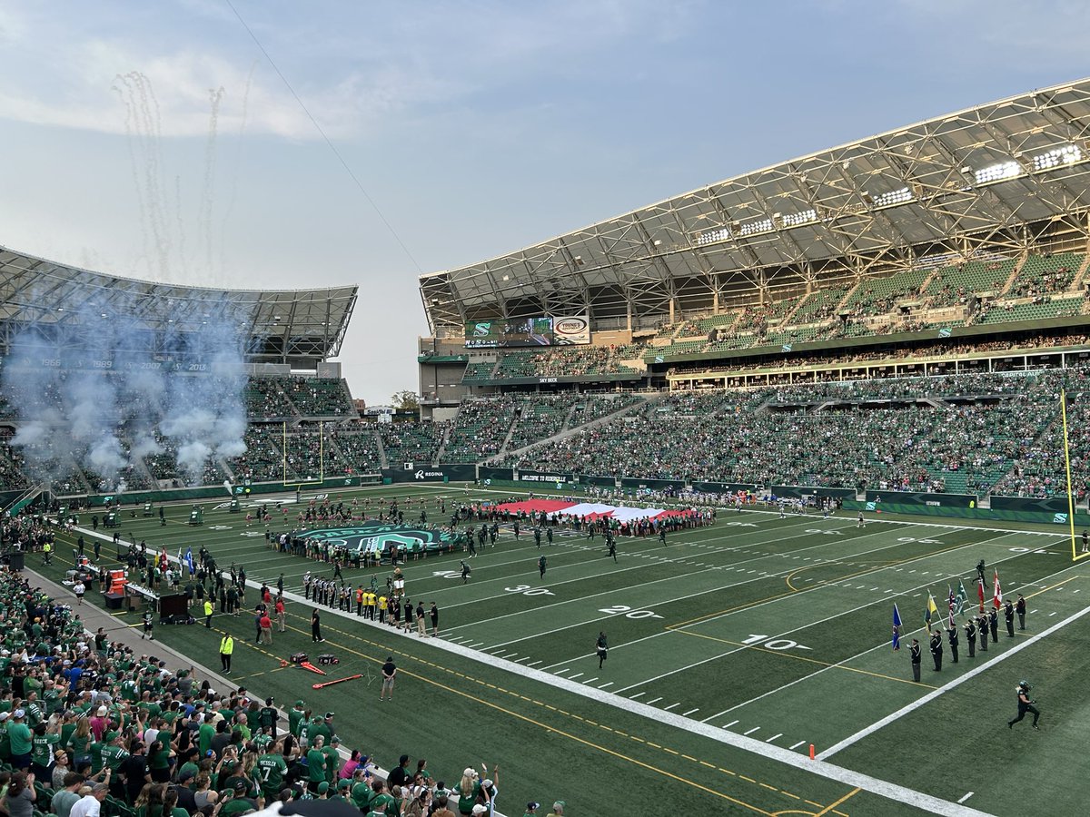 danbushman's tweet photo. Stadium pictures from the Riders vs Bombers game July 19, 2024 - a great Friday night for football at Mosaic. https://t.co/anxh0zQBHm