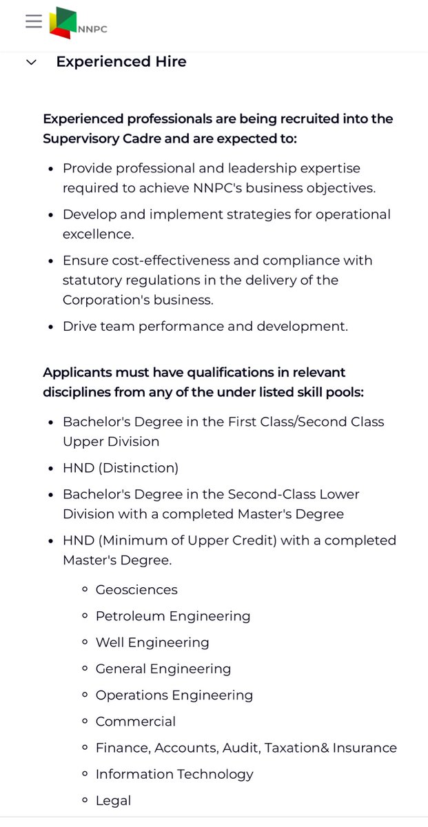 aliyuyahas's tweet photo. NNPCL is Hiring. 

Graduate Trainees and Experienced Hire. 
Closing date is 20th August 2024.

https://t.co/4HS9NYLSni https://t.co/8uuM0lnxYZ