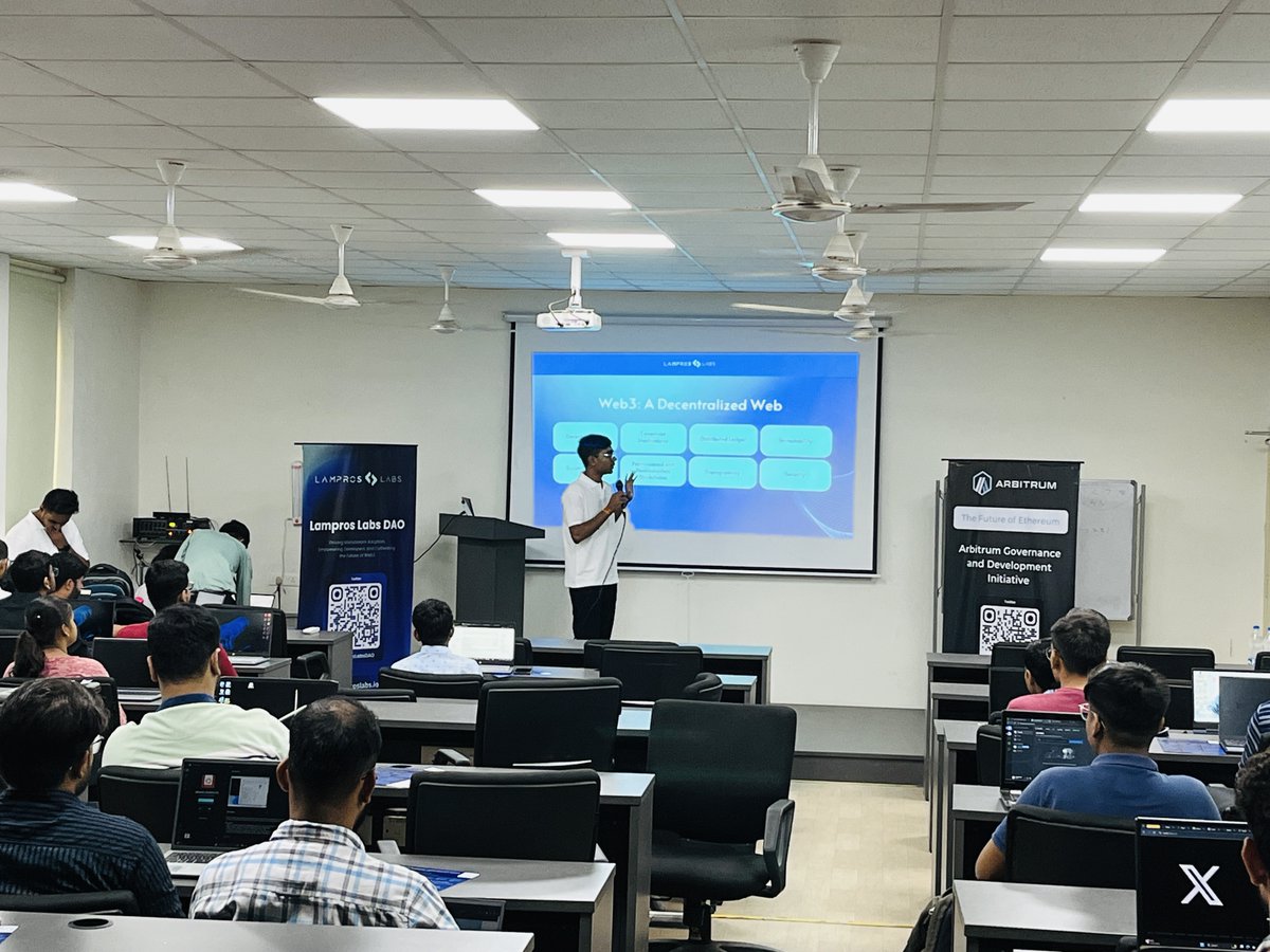 lamprosdao's tweet photo. We're excited to announce the successful completion of our second "Arbitrum Governance and Development Initiative" session at Maharaja Sayajirao University, Vadodara! 

Our heartfelt thanks to @Themsubaroda for their support in hosting these workshops for their talented students. https://t.co/UrlboH7q0v