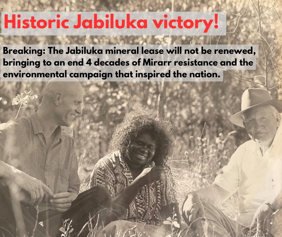 kirsty_howey's tweet image. BREAKING! The Albanese and NT Governments have just announced that the Jabiluka mineral lease will not be renewed.

This brings to an end the Mirarr’s extraordinary campaign to stop mining on their Country, and one of the most iconic environmental campaigns ever seen.