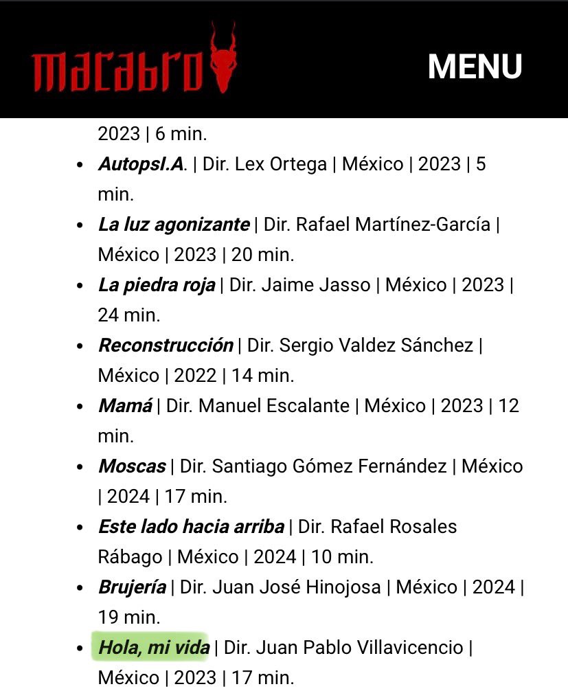 cineStudio_'s tweet photo. HOLA, MI VIDA
(Dir. Juan Pablo Villavicencio)
Selección oficial
MACABRO Festival Internacional de Cine de Horror de la Ciudad de México
@MacabroFICH https://t.co/OSWE4VquMN