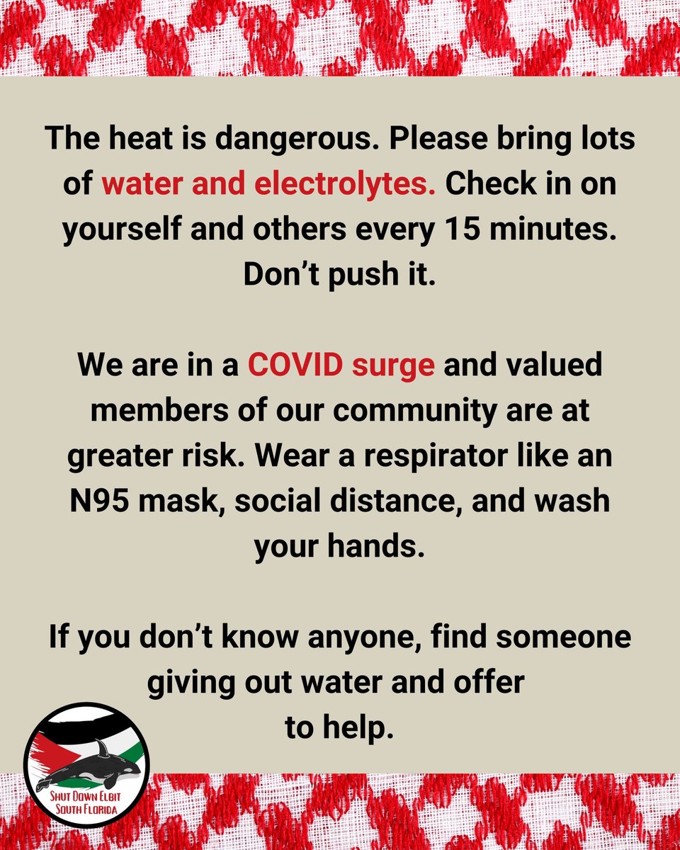 sdesfl's tweet photo. 6. Check in with yourself regularly to make sure that you are not getting burnt, dehydrated, or heatstroke. 

▶️ If someone is arrested, whether you know them or not, KEEP TABS ON THEM. Make sure they are not being left in a hot car/van! Keep checking on them! https://t.co/228SwXeOqi