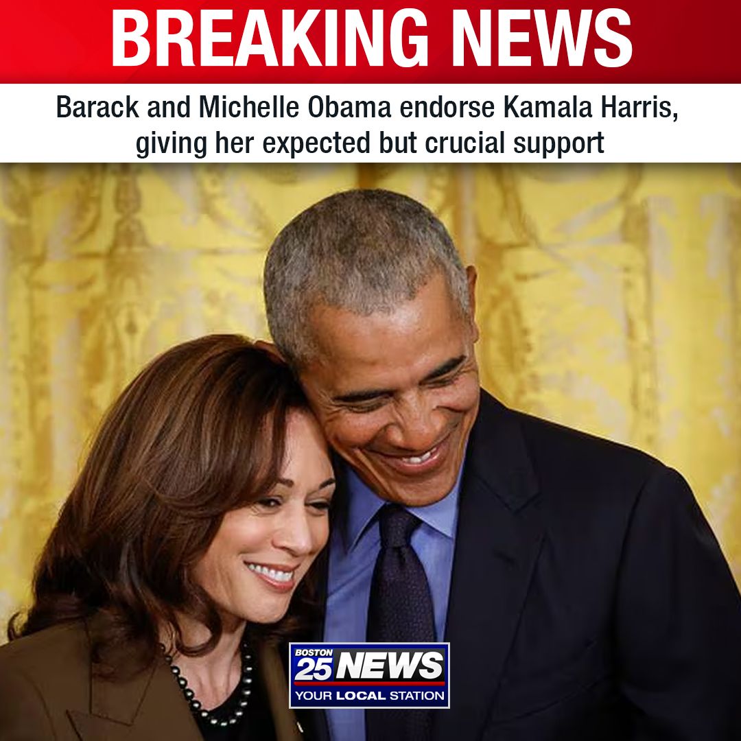 Boston 25 News on X: "BREAKING NEWS: Former President Barack Obama and  former first lady Michelle Obama have endorsed Kamala Harris in her White  House bid, giving the vice president the expected