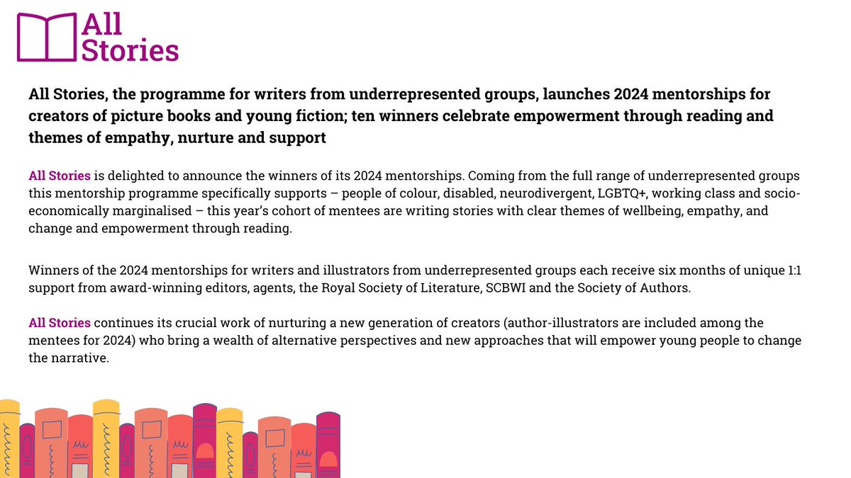 We are delighted to announce the winners of our 2024 mentorships. We received a wealth of applications from across the UK and a wide variety of underrepresented groups, and are excited to work with these talented creators to develop their current projects. #AllStories2024