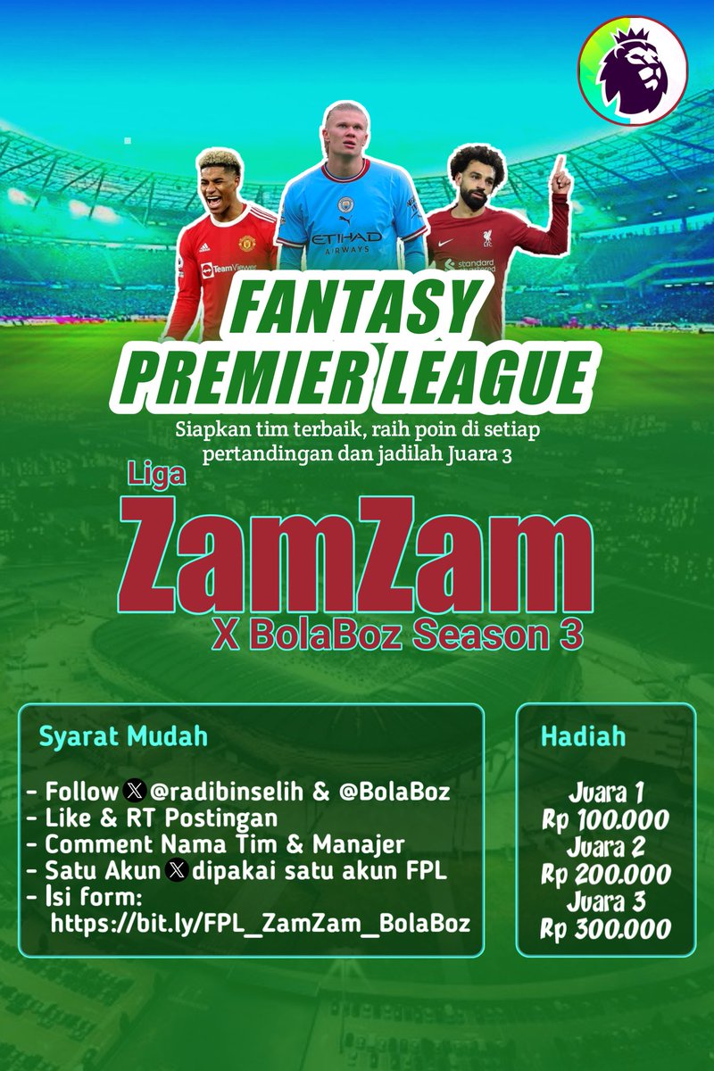 shura (@radibinselih) on Twitter photo FPL dateng lagi, mari diramein lagi. Season ke-3 24/25 Bertajuk Liga ZamZam X BolaBoz❗
Yuk join lagi bangboz 👌🏻
Follow <a href="/radibinselih/">shura_ans</a> & <a href="/BolaBoz/">Bola Boz</a>
Kode ada di gform: bit.ly/FPL_ZamZam_Bol…
Ijin cc om <a href="/pisangij01/">FPL Liga Pisangijo</a> <a href="/hatihatidiFPL/">HATI-HATI FPL 🇮🇩</a>
#FPLCommunity FPL dateng lagi, mari diramein lagi. Season ke-3 24/25 Bertajuk Liga ZamZam X BolaBoz❗
Yuk join lagi bangboz 👌🏻
Follow <a href="/radibinselih/">shura_ans</a> & <a href="/BolaBoz/">Bola Boz</a>
Kode ada di gform: bit.ly/FPL_ZamZam_Bol…
Ijin cc om <a href="/pisangij01/">FPL Liga Pisangijo</a> <a href="/hatihatidiFPL/">HATI-HATI FPL 🇮🇩</a>
#FPLCommunity