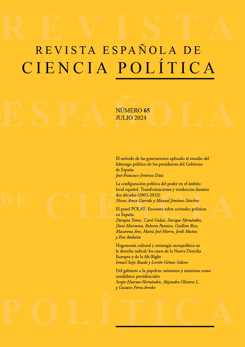 RevistaCCPPes's tweet photo. ¡Ya disponible el número 65, julio 2024, de la Revista Española de Ciencia Política (RECP)!

➡️ https://t.co/F2QUmbnQDK https://t.co/xfATqlNB7h