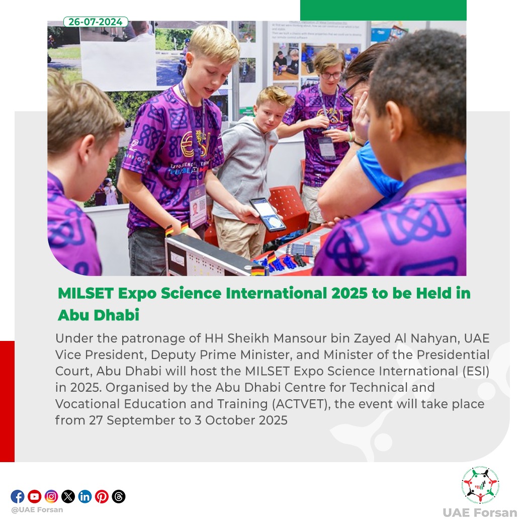 UAE_Forsan's tweet photo. MILSET Expo Science International 2025 to be Held in Abu Dhabi
#UAE #AbuDhabi #MILSET
@ADMediaOffice
@ACTVETuae
@ADNECGroup
@MILSET_Global https://t.co/lPonAvBxuO