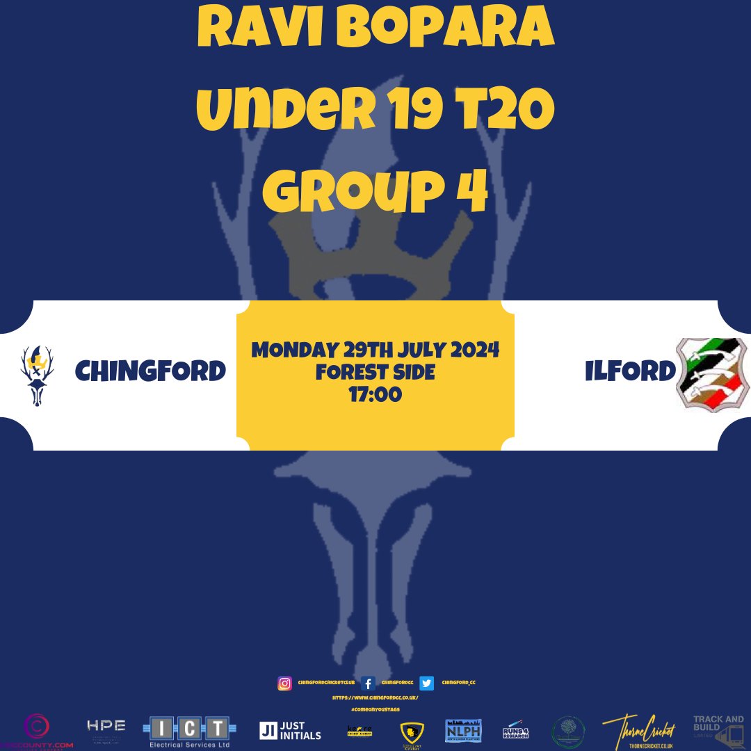 Chingford Cricket Club (@chingford_cc) on Twitter photo Our Under 19s play Ilford at Forest Side in the <a href="/ravibopara/">Ravi Bopara</a> competition on Monday at 17:00 which could result in either club qualifying for the knockout phase as group winners
#ChingfordCricketClub
#ComeOnYouStags Our Under 19s play Ilford at Forest Side in the <a href="/ravibopara/">Ravi Bopara</a> competition on Monday at 17:00 which could result in either club qualifying for the knockout phase as group winners
#ChingfordCricketClub
#ComeOnYouStags