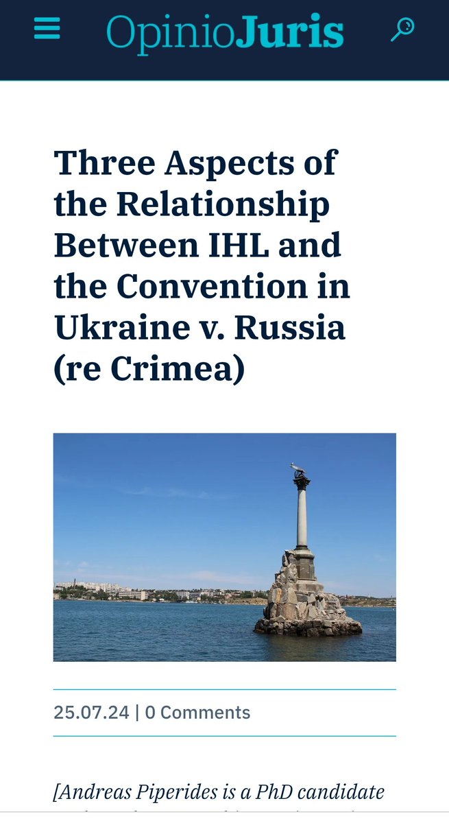 Many thanks to <a href="/opiniojuris/">Opinio Juris</a> for publishing my blog post on the latest judgment of the <a href="/ECHR_CEDH/">ECHR CEDH</a> focusing on the relationship between IHL and the ECHR. The post also places the judgment in dialogue with the recent advisory opinion of the ICJ on Palestine: opiniojuris.org/2024/07/25/thr…