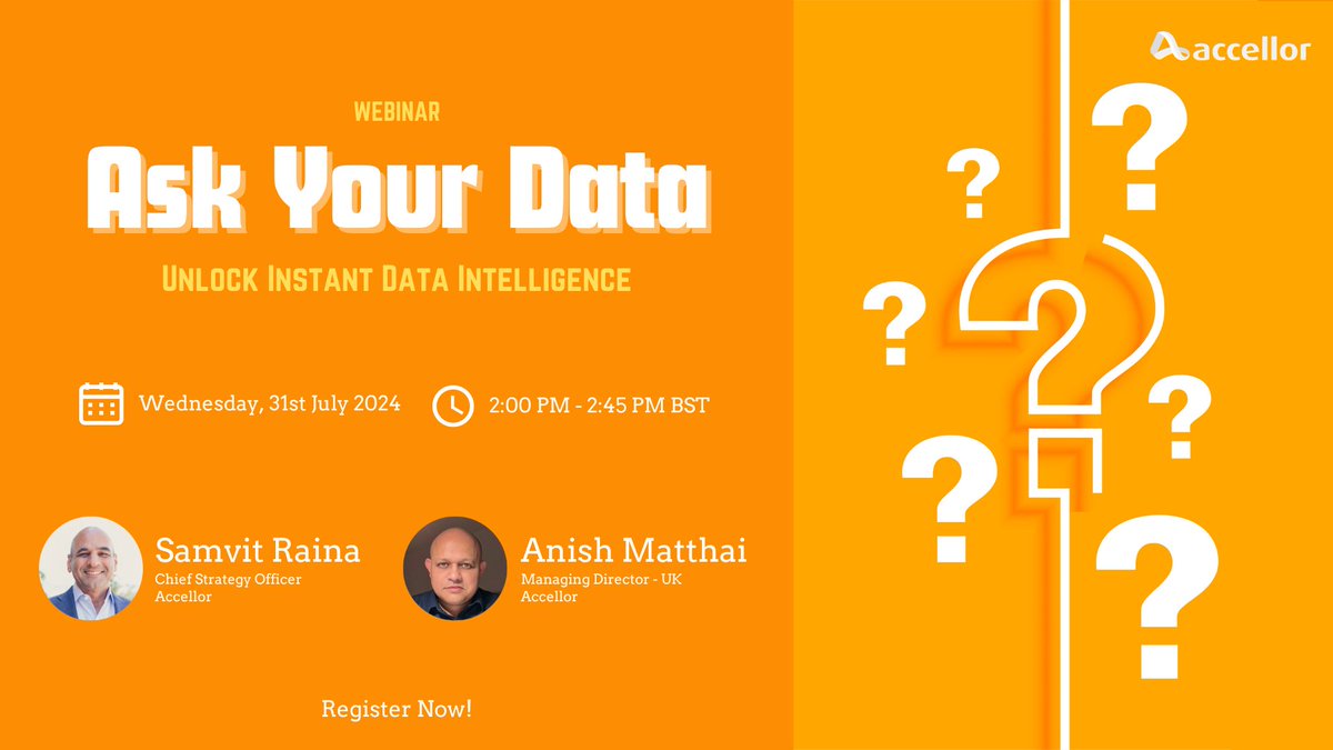 accellorglobal's tweet image. Get ready to easily discover the power of instant business insights, regardless of technical expertise.

Uncover transformative revelations at our exclusive webinar on July 31st (2:00 PM – 2:45 PM BST) &quot;Ask Your Data,&quot; - bit.ly/3Lrr48y

#AI #DataWebinar #EnterpriseData