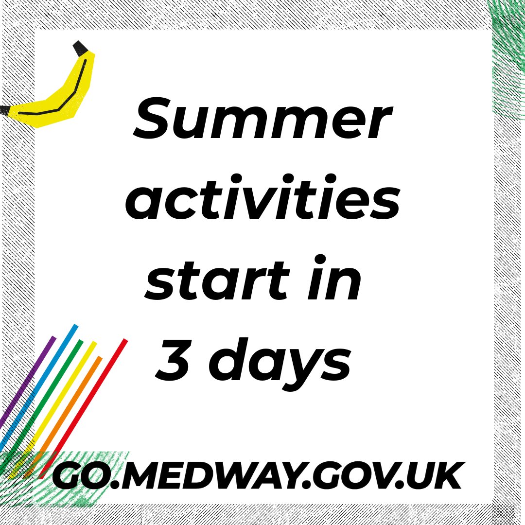 We are on the countdown!!! Our MedwayGo programme starts in 3 days and we are so excited. Are you ready for a summer of fun?

We still have places available and there's still time to book your child's place. 

Book here - orlo.uk/tVcVa