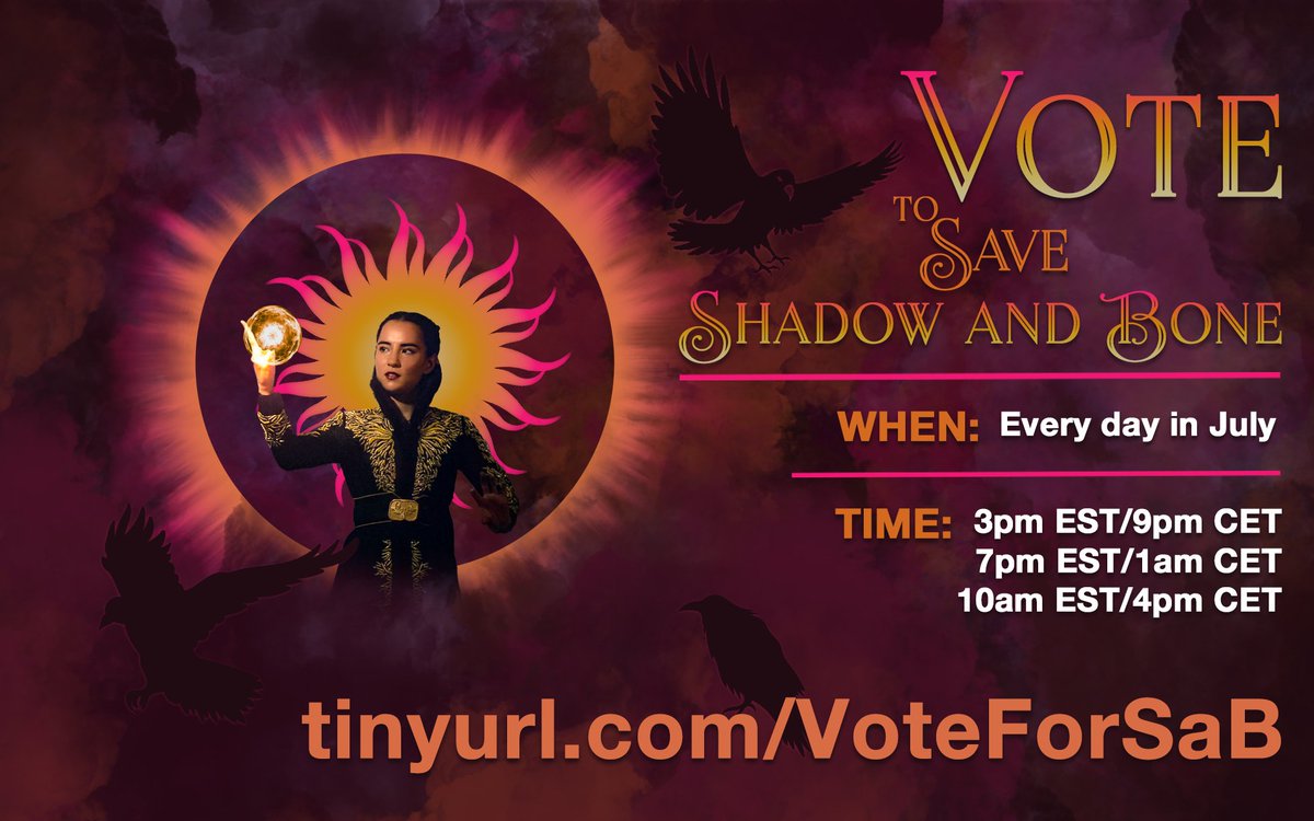 savethegrisha's tweet photo. Keep voting as much as you can for Shadow and Bone on the current poll here:
https://t.co/n4p27O0u1r
We are still having Voting Parties for this poll to keep up fighting together! Join us and let's get our show to the top! #SaveShadowAndBone #SixOfCrowsSpinoff #LittleSaint https://t.co/THkwDcfIVn