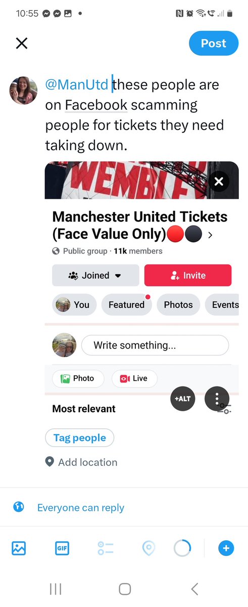 Emlou2104's tweet photo. @actionfrauduk @ManUtd these people have a Facebook group and they scam people for football tickets...you pay money then they disappear with no ticket. They need to be stopped! https://t.co/YnQV1KYoAg