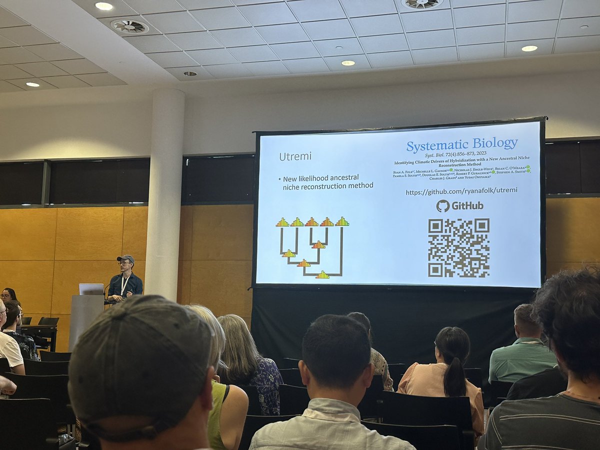 Wonderful talk by my PhD advisor, <a href="/ry_folk/">Ryan Folk 🐕</a>, where he highlighted a newly developed method, Utremi, for ancestral niche reconstruction to identify the climatic drivers of hybridization in Heuchera. #IBC2024 #Madrid #Heuchera