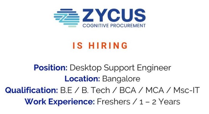 fjafreshers's tweet photo. 🌟 Company Name: Zycus

💼 Profile: Desktop Support Engineer

💰 Salary: 6.0 LPA (Expected)

🔗Apply Here: https://t.co/bXYwfTj54T

#ZycusJobs #JobOpening #FresherJobs #TechJobs #BangaloreJobs #ITJobs #HiringFreshers #BTechJobs #MCAJobs #Recruitment2024 #FresherRecruitment https://t.co/DTSIJ2Jple