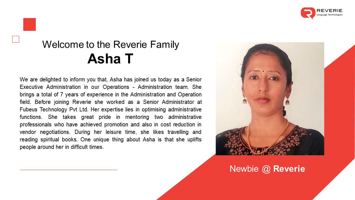 ReverieTech's tweet image. We are thrilled to announce that Asha and Hansika, our new Admin and Finance Gurus, have joined the @ReverieTech family!

Let&apos;s make waves together! 

#NewBeginnings #Welcome #TeamReverie