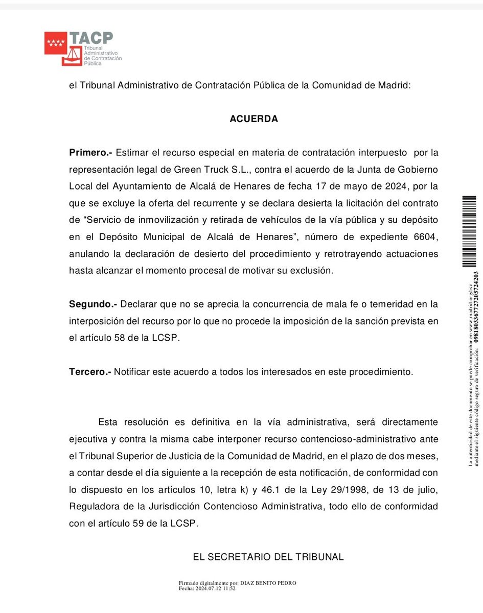 Después 6 meses sin grúa municipal, la justicia quita la razón al Ayuntamiento de Alcalá de Henares frente a la única empresa que se había presentado a la licitación