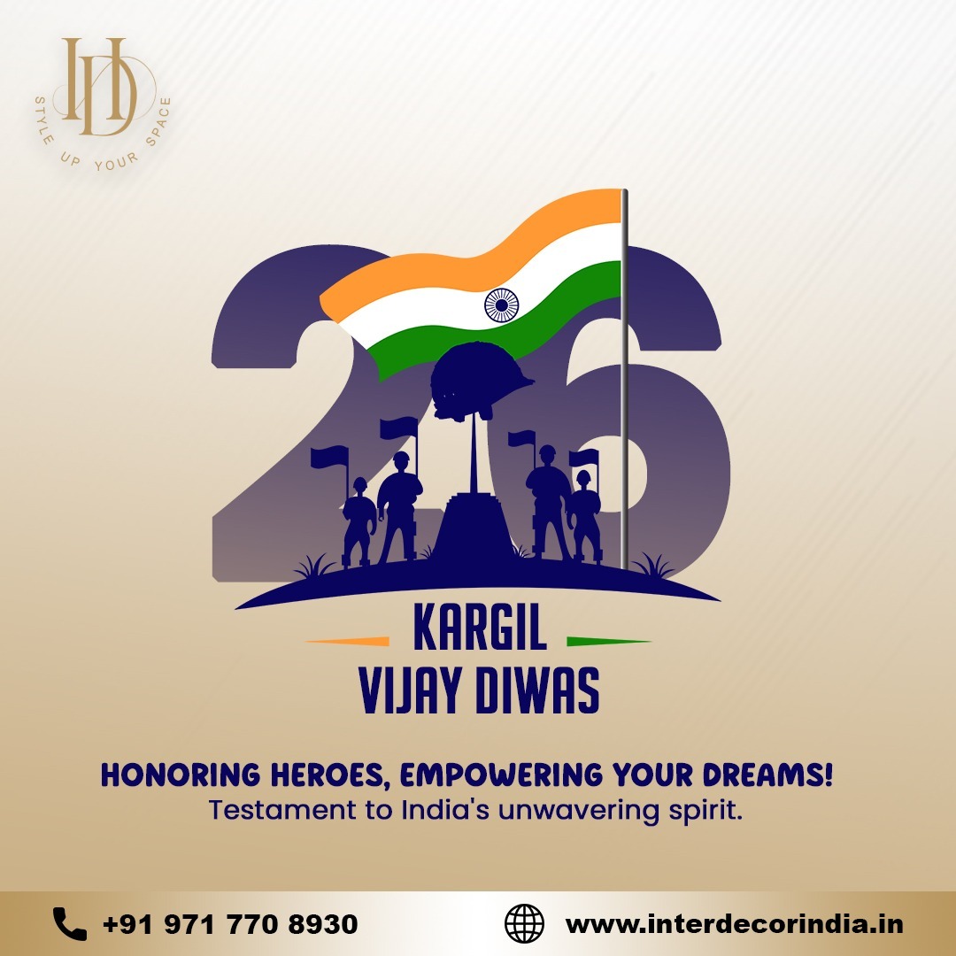 InterDecorIndia's tweet image. On Kargil Vijay Diwas, we salute the bravery and sacrifice of our heroes 🇮🇳. At Interdecor, we honor their legacy by crafting luxurious spaces that embody resilience and elegance. Let's create a home as inspiring as their courage. 🏡✨ 

#KargilVijayDiwas #Interdecor