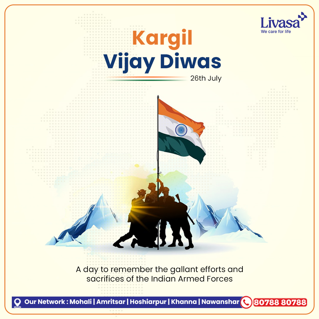 Honoring the bravery &amp; sacrifices of the Indian Armed Forces on #KargilVijayDiwas. Let's remember their valor &amp; pledge to uphold the values they stood for. Grateful to our heroes safeguarding our borders. 

#Livasa #IvyHospital #RememberingHeroes #IndianArmedForces #PrideOfIndia