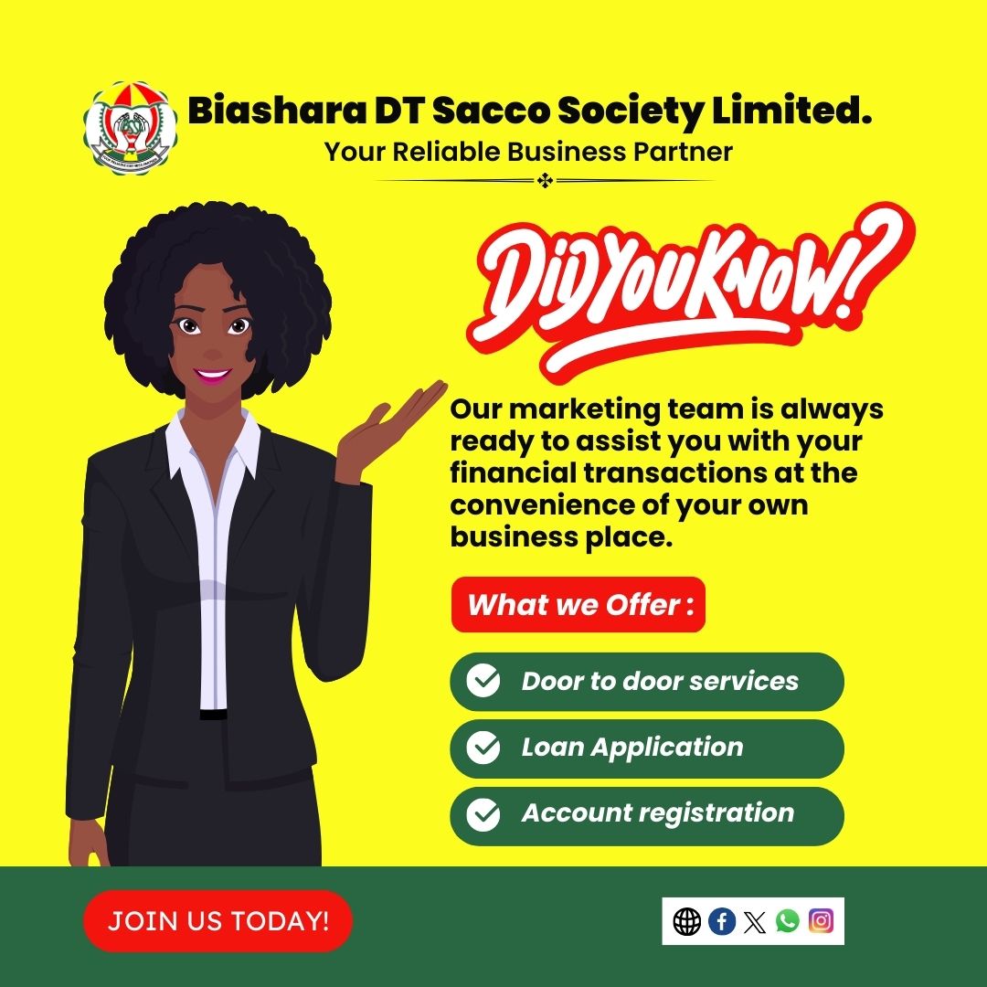 Biashara_Sacco's tweet photo. We remain Your Reliable Business Partner.
#bankwithus #financialassistance #joinustoday #businessmadeeasy #transactionsmadeeasy #bssl https://t.co/EZio2dRJOh