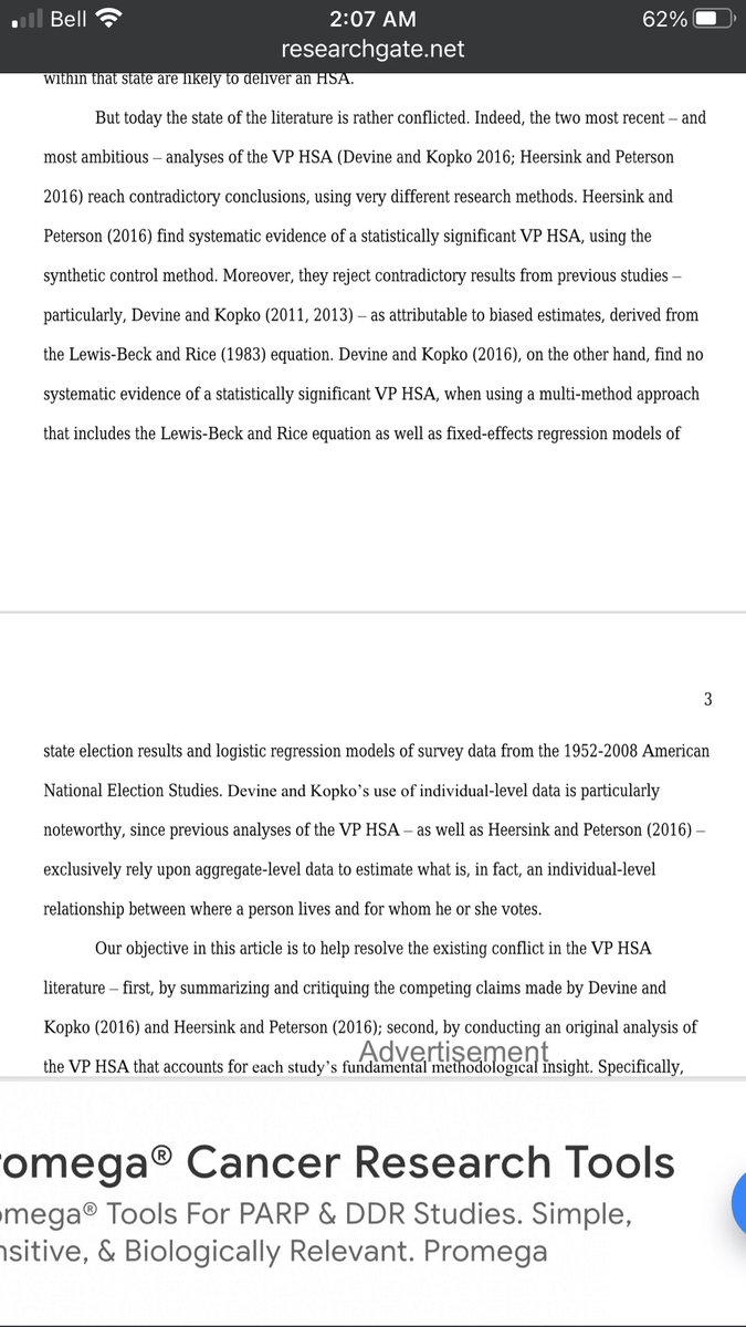 @OmariJHardy That is NOT what the research shows. 
Some studies have found a home-state boost for VP picks and some have not depending on methodology, and the former included one published in <a href="/apsrjournal/">American Political Science Review</a> that found an average 2.67% advantage, enough to shape four races since 1960.
1/2