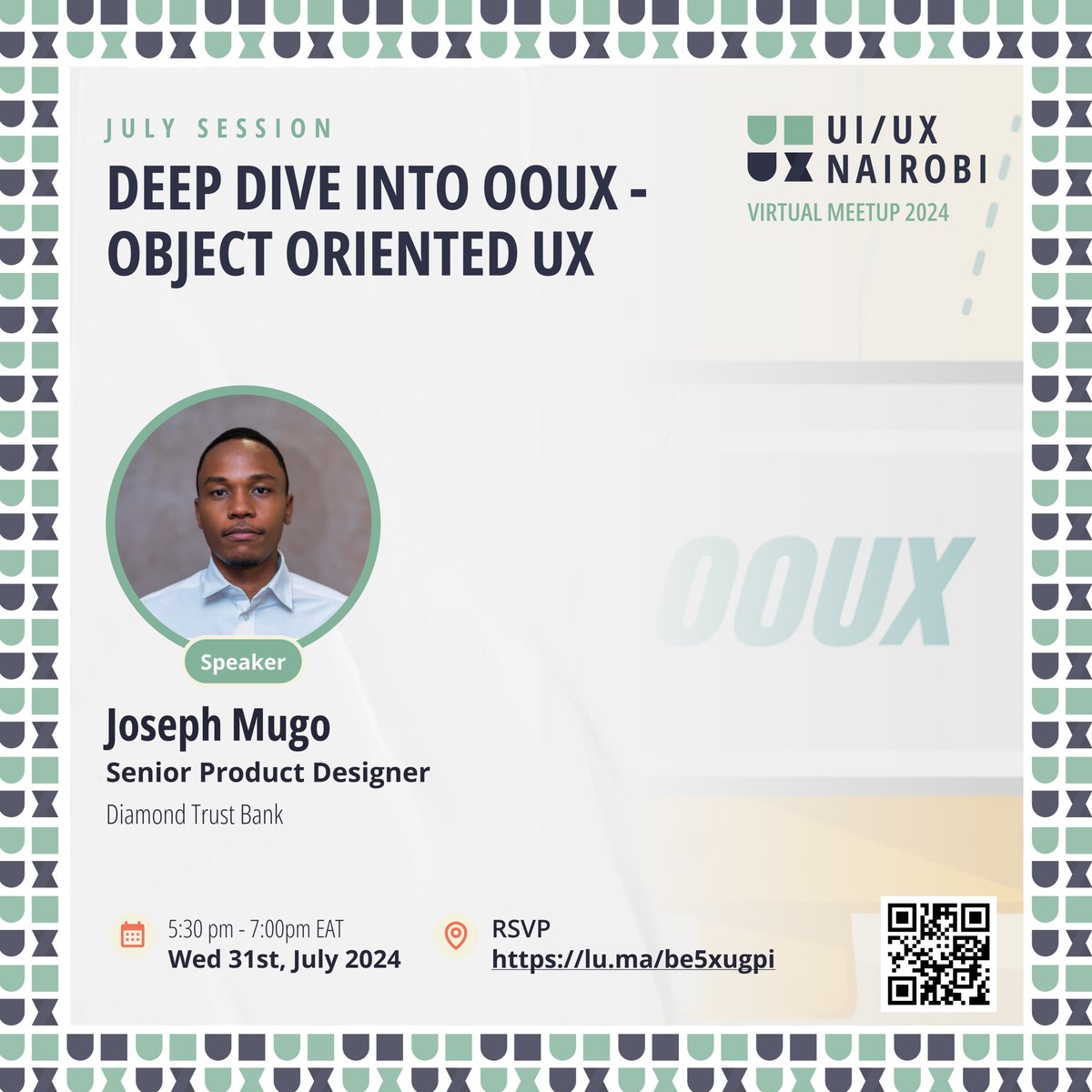 We’re excited to hold our July meetup. Join us for a discussion on Object-Oriented UX (OOUX) on Wednesday, July 31st from 5:30 PM to 7:00 PM. <a href="/anothermugo/">Mugo</a> will guide us in leveraging OOUX to create smooth and intuitive user experiences.
RSVP today! 👉🏼lu.ma/be5xugpi